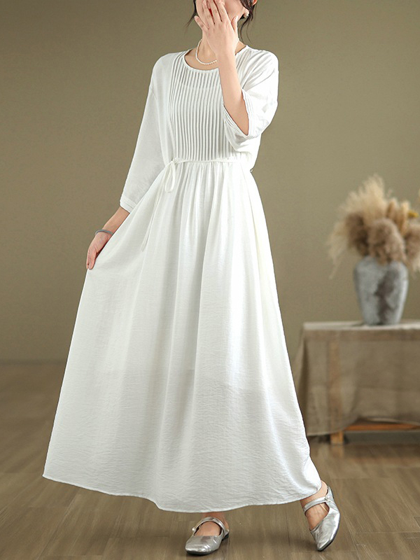 Three Quarter Sleeve Solid Color Maxi Dress
