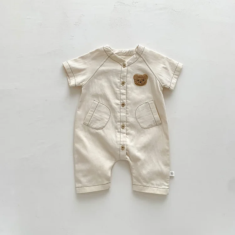 Baby Unisex Embroidered Bear Casual Romper