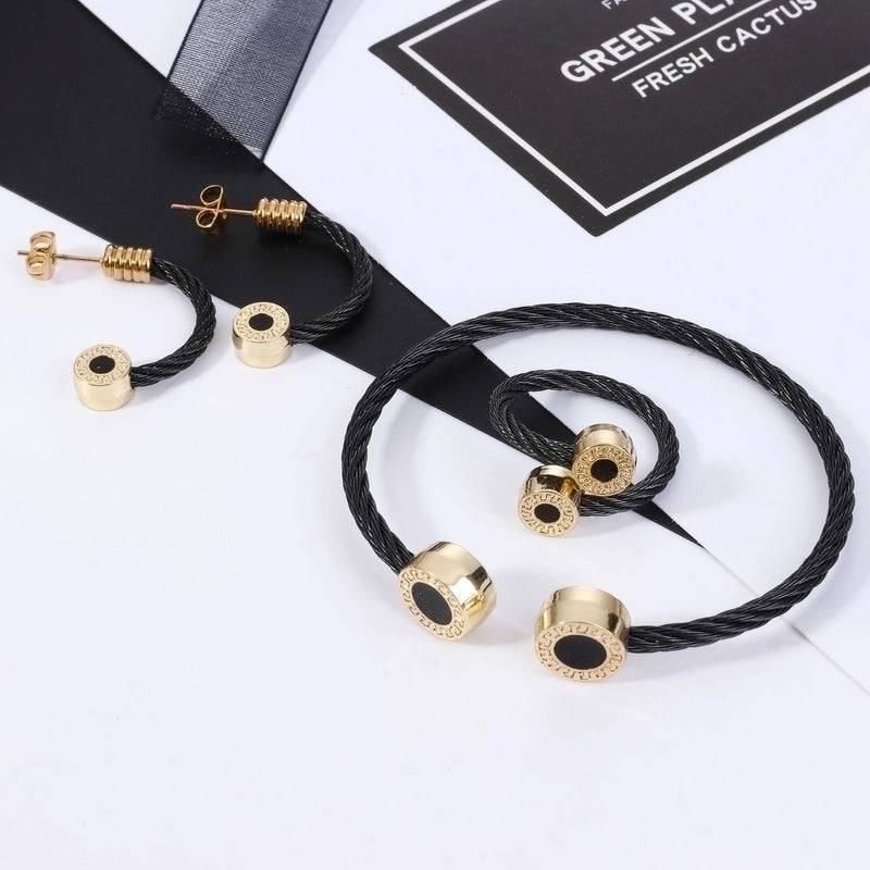 Fashion C Shape Stainless Steel Copper Inlay Artificial Gemstones Rings Bracelets Earrings