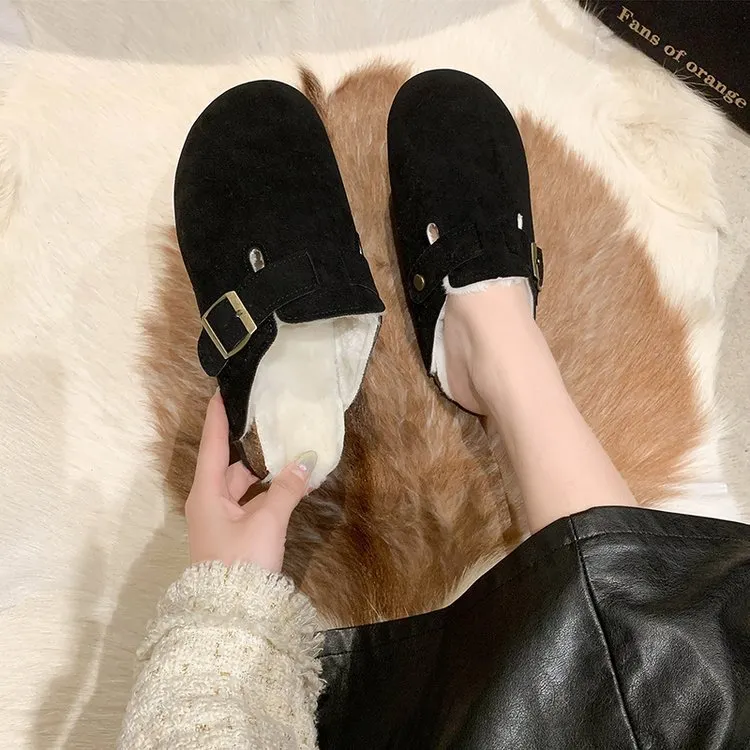 Churchf Churchf Slippers Female 43 Large Size Leisure Half Lazy Flat Round Cotton Slippers