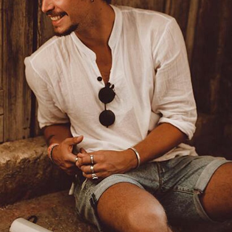 Men's Cotton And Linen Beach Casual Shirt