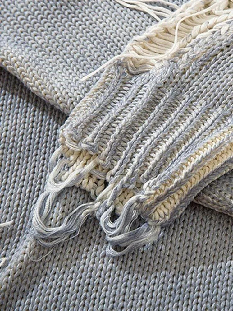 Brownm Tasseled Distressed Sweater