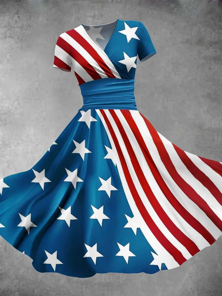 Women's American Independence Day Pattern Art Design Print Maxi Dress