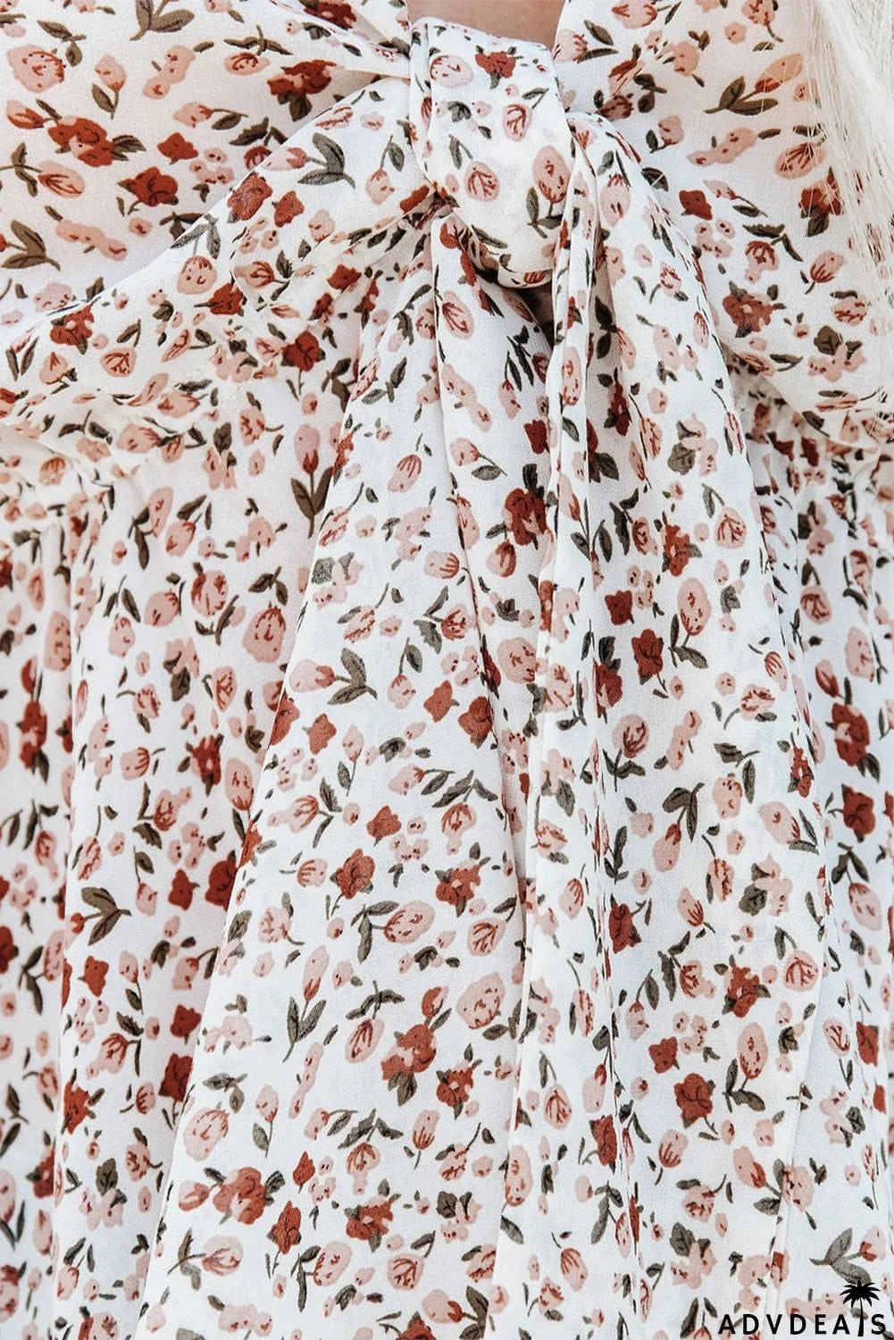 Floral Print Front Tie Ruffled Long Sleeve Blouse