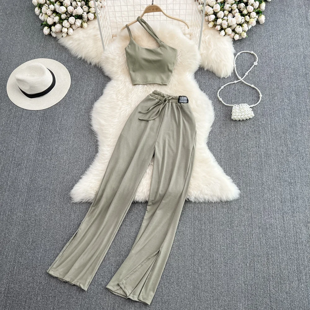 Zingj Zingj Suit Women's Wide Leg Pants Women's High Waist Down Loose Straight Leg Casual Pants Two Polyester Diagonal Collar Average Size Vest Summer