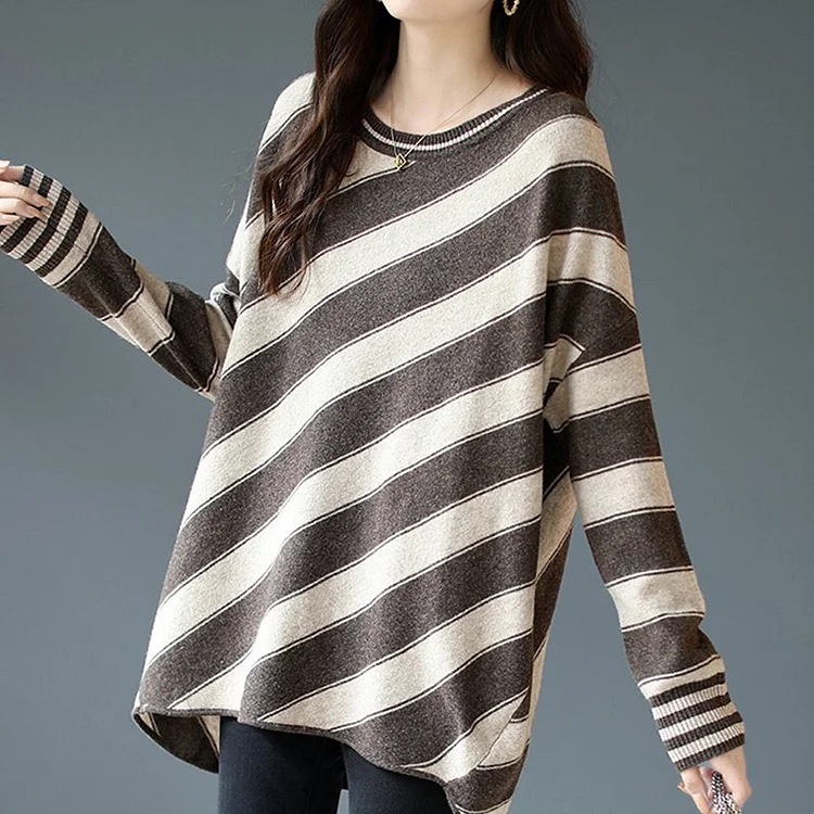 Stripes Long Sleeve Knitted Sweater QueenFunky