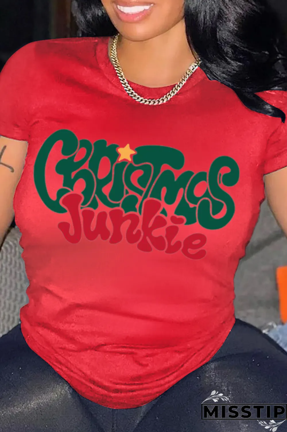 Orange Vintage Print Patchwork O Neck T-Shirts