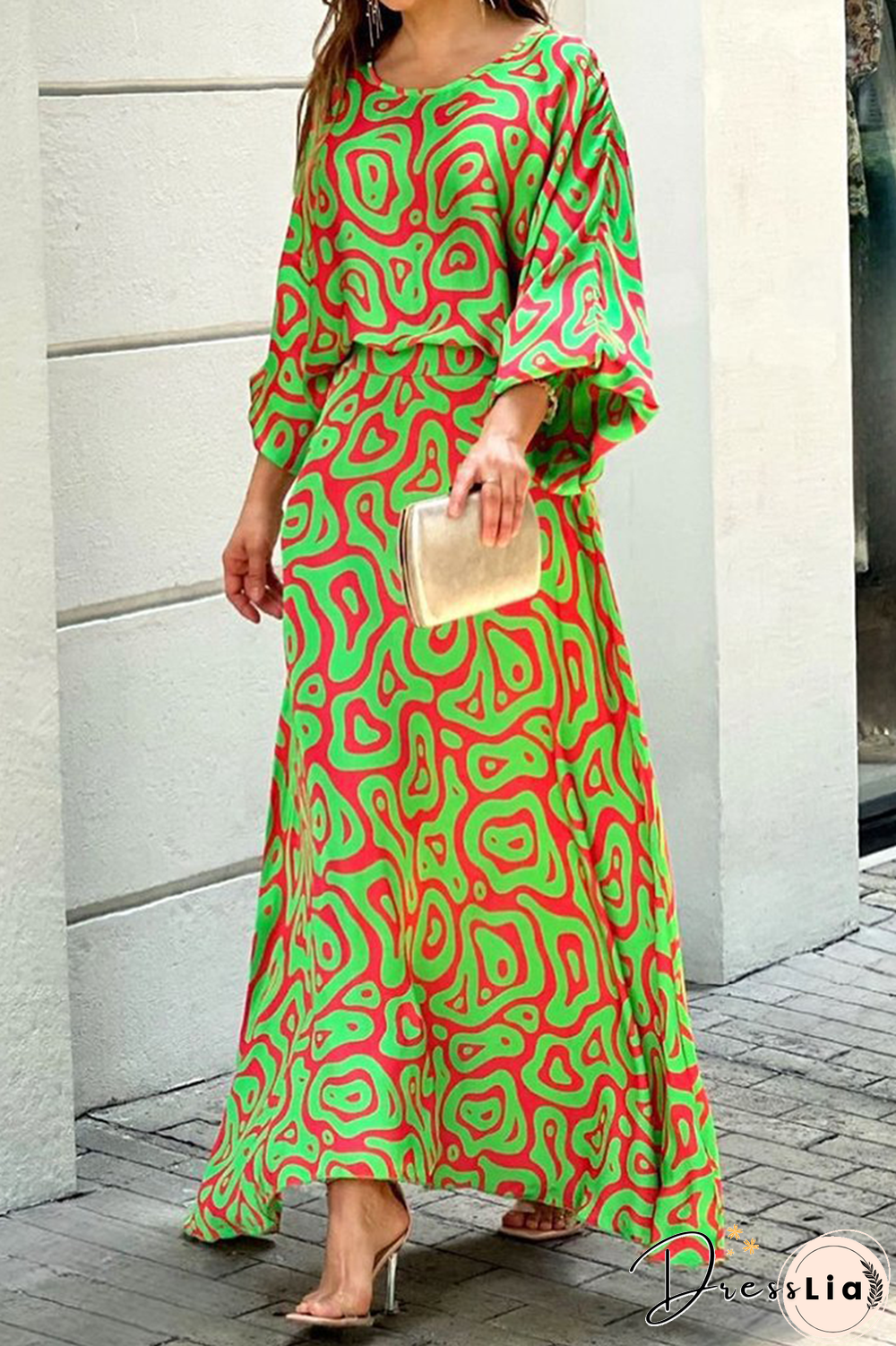 Fashion Print Patchwork O Neck Straight Dresses(8 Colors)