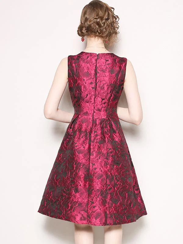 Jacquard round neck sleeveless A-line dress