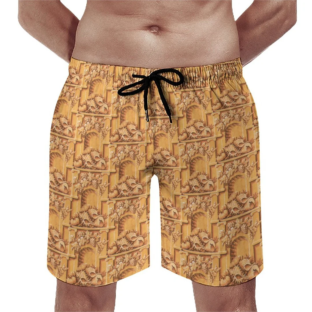 Antique Shells In The Archway Men's Swim Trunks Summer Board Shorts Quick Dry Beach Short with Pockets
