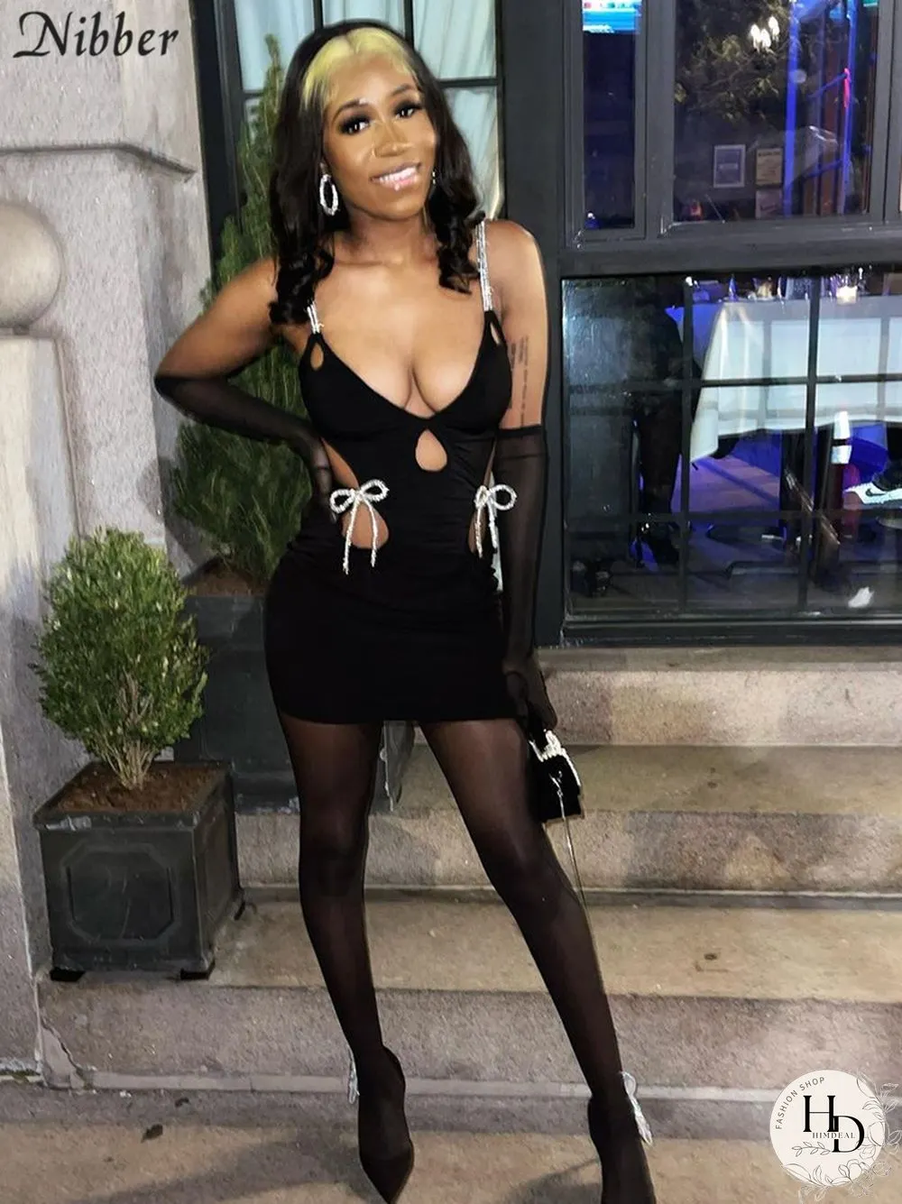 Sexy Hollow Womens Suspender Mini Dress Deep Dew Waist Beautiful Back Street Nightclub