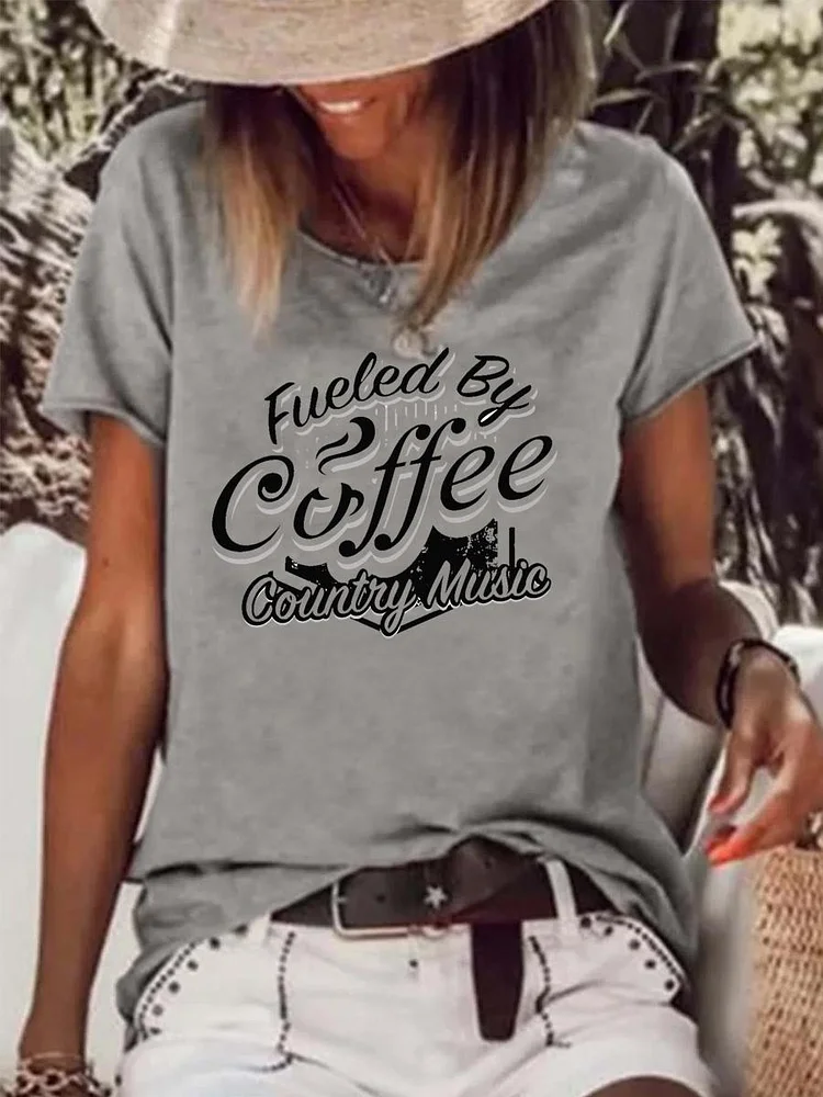 Life Fueled By Coffee And Country Music Raw Hem Tee