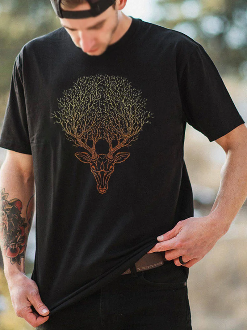 Outdoor Deer Printed Short Sleeve T-Shirt in  mildstyles