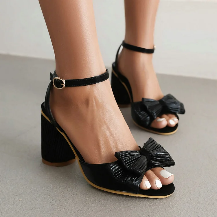 Bow Knot Chunky Heel Wedding Sandals  Stunahome.com
