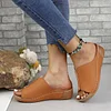 Women's Trendy Lightweight Slip-on Peep-Toe Platform Beach Slippers 