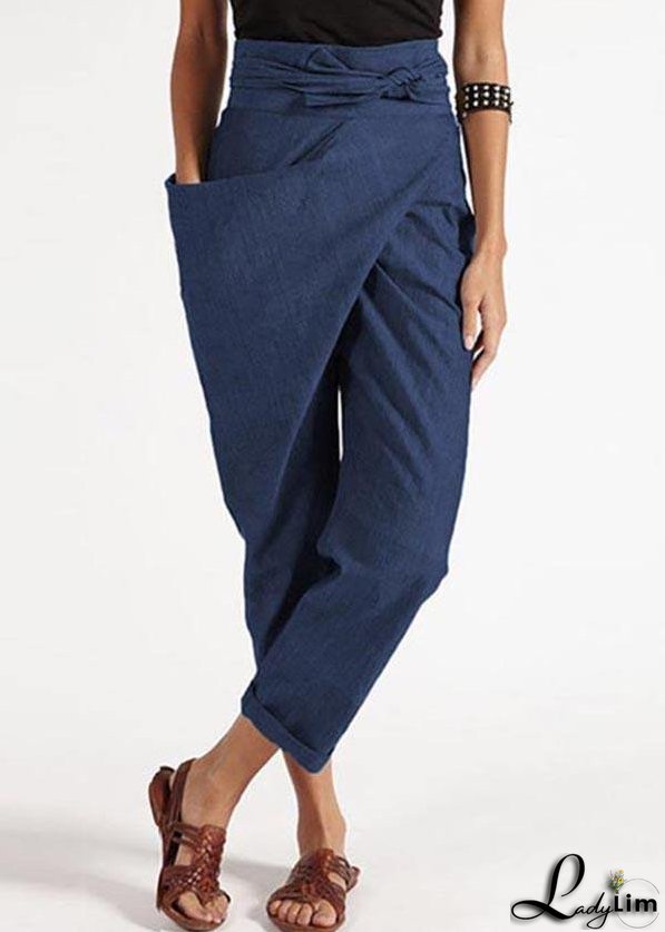 Handmade Red asymmetrical design High Waist Cotton Harem Summer Pants