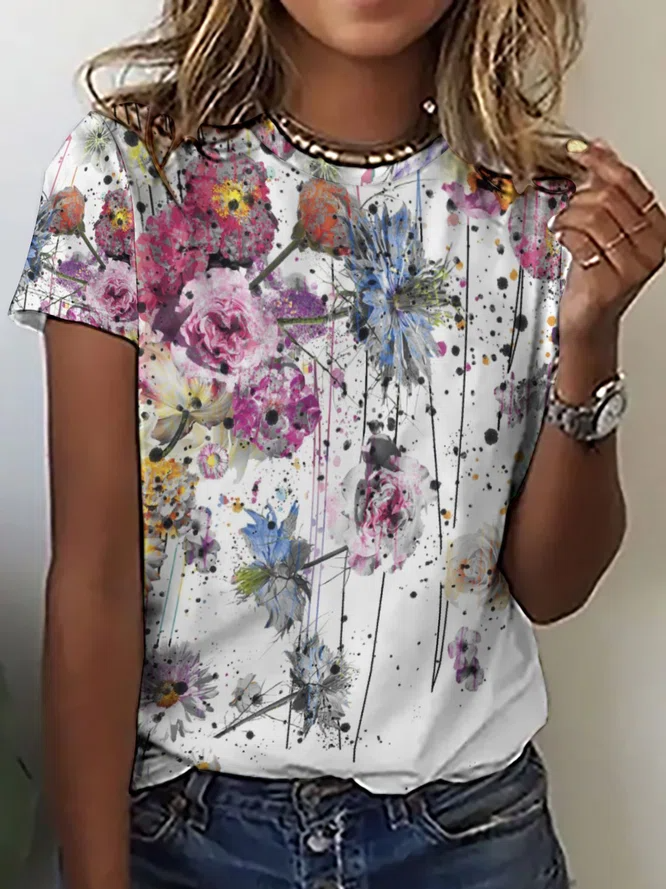 Women's Watercolor Floral Printed T-shirt