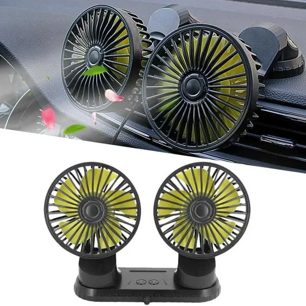 New Fan Dual-head Cooler Large-angle Rotation Dahboard USB Fan With 3 Speed Levle For 12V/24V Car Interior