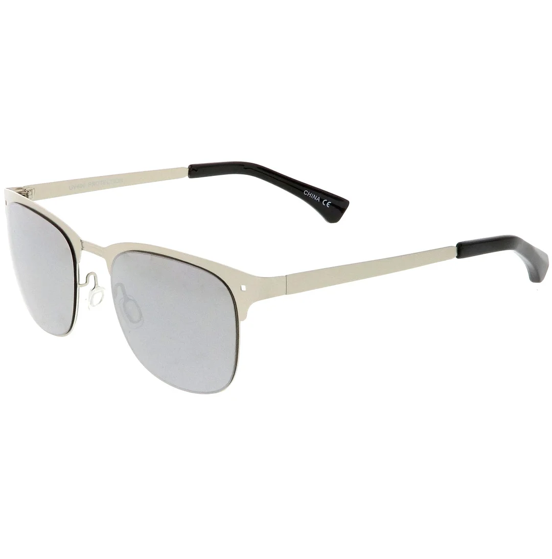 Sleek Metal Horn Rimmed glasses Semi Rimless Color Mirror Square Lens 48mm