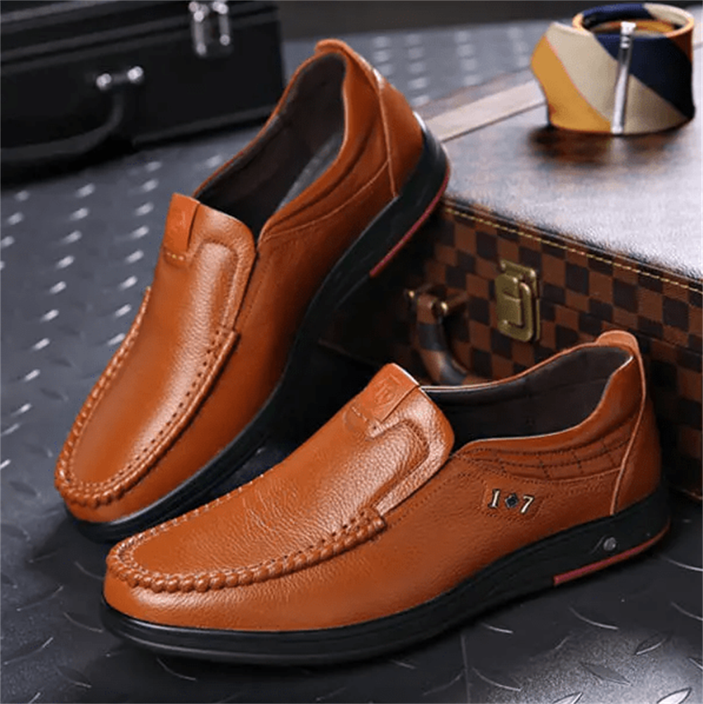 Mens Genuine Leather Soft Insole Casual Business Slip On Loafers