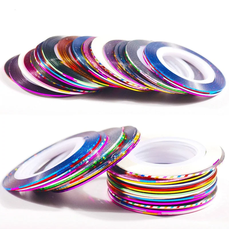 20m Long 1mm Wide Nail Sticker Line Smile Line Laser Line Nail Sticker 31 Colors of Gold and Silver Thread for Manicure and Glue