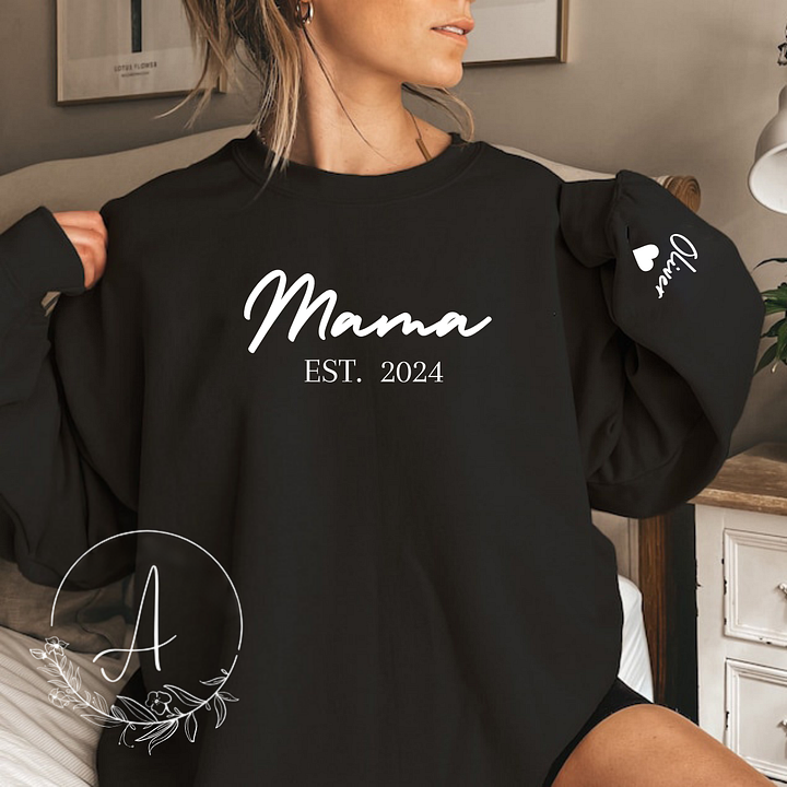 Custom Mama Sweatshirt With Kid Name On Sleeve,Gift for Mama,Grandma