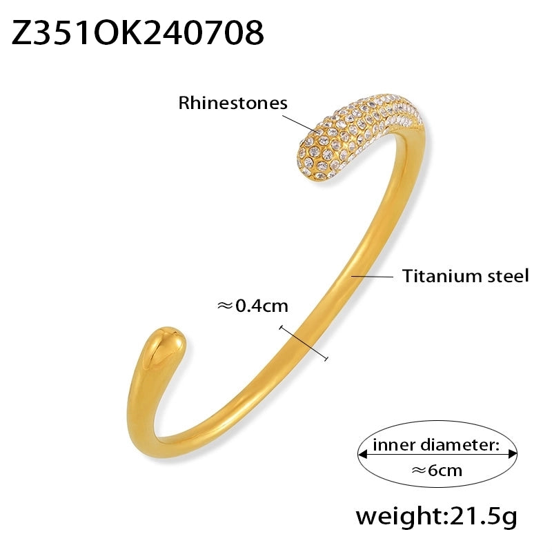 Minimalist Round 304 Stainless Steel Rhinestone 18K Gold Plated Rhinestones Bangle In Bulk