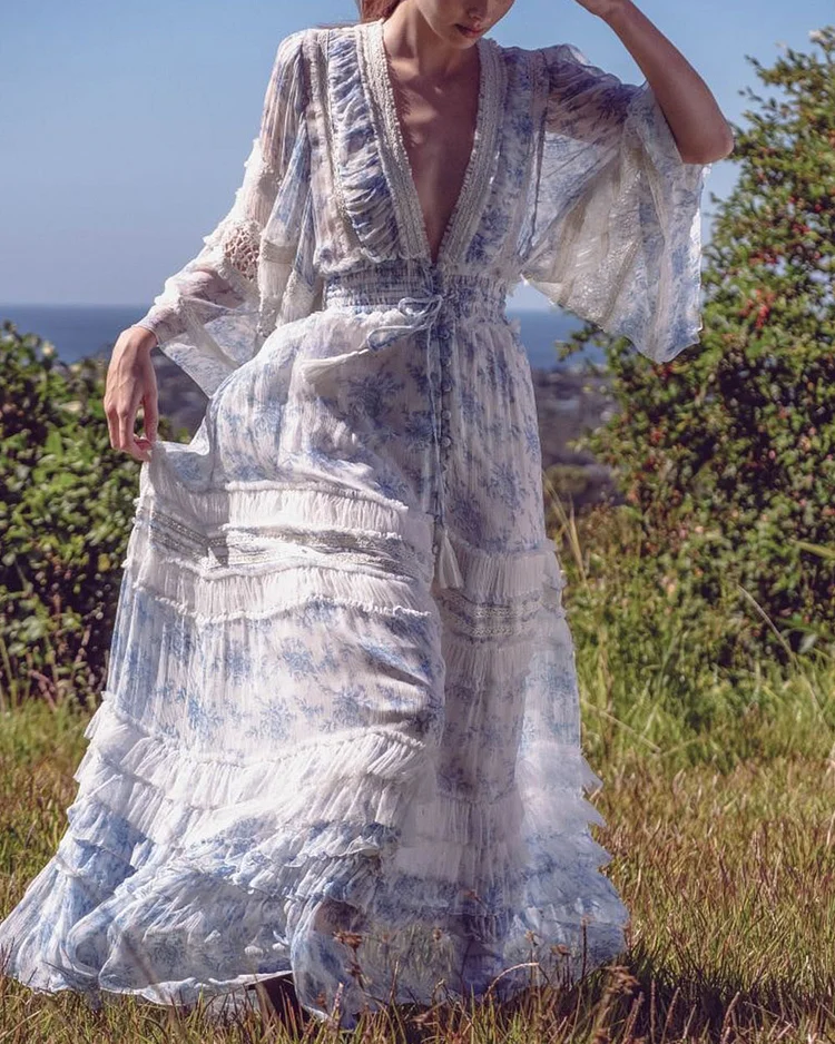 Sweet Floral Print Chiffon Dress
