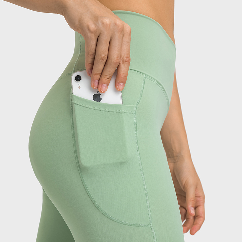 Buy Hergymclothing Light Mint no camel toe quick dry bubble peach butt lifting naked feeling skin friendly cross waist yoga pants with phone pockets at an affordable price