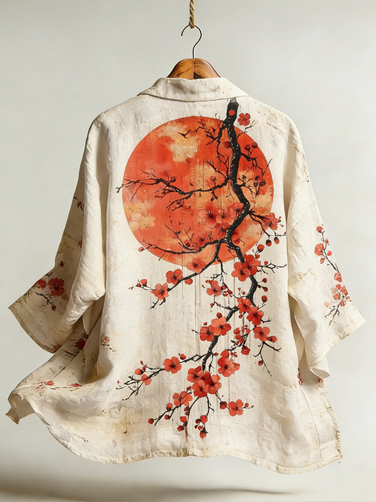 Women's Retro Floral Pattern Casual Linen Kimono  artssus