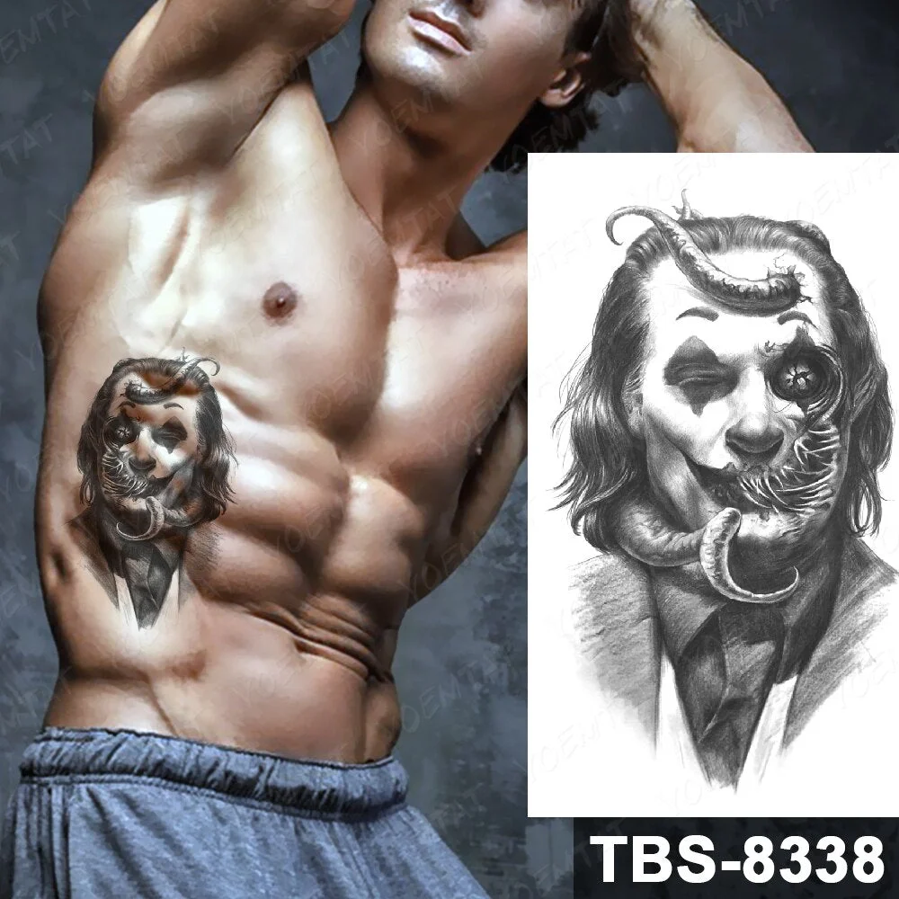 Waterproof Temporary Tattoo Sticker Skull Joker Clown Halloween cosplay Flash Tattoos Body Art Arm Fake Tatoo Men Women