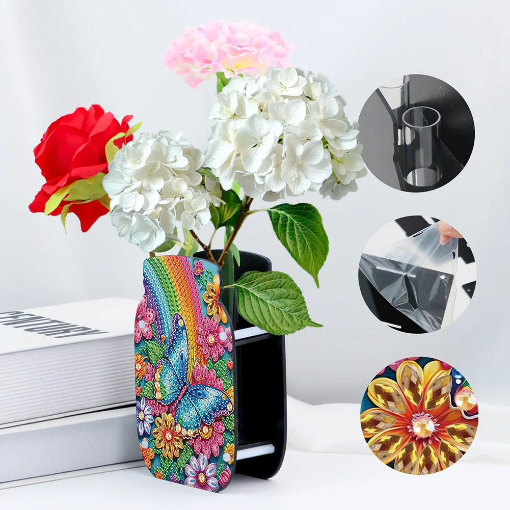 Butterfly Acrylic Double Sided Special Shape Diamond Painting Vase for Home