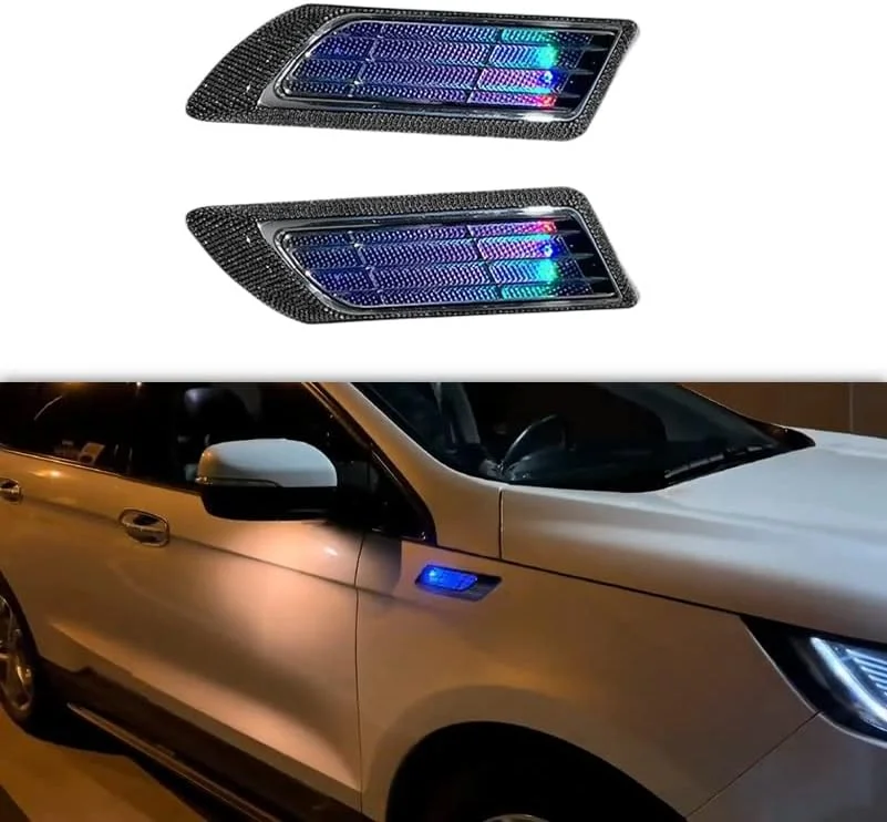 Universal Car Exterior Accessories -- Hood Scoop For Cars, Car Hood Vents With Cool Solar Warning Light, Car Vent Accessories. Cars, Pickup Trucks, SUVs, Exterior Automotive Accessories, A Pair. ( Col