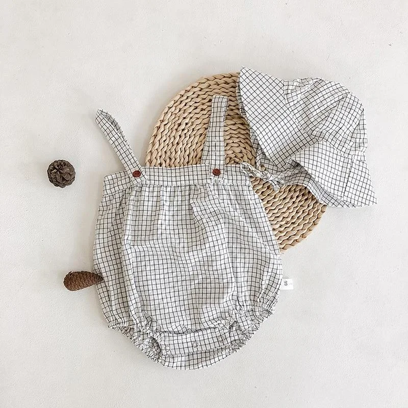Summer Plaid Baby Bodysuits and Blouse 2 pcs New 2020 Fashion Baby Clothing Little Pumpkin Infant Girls Boys Clothes Set