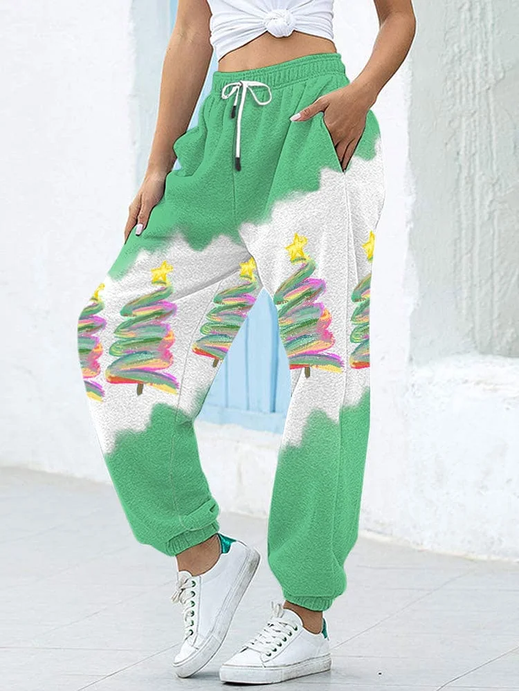 Women's Oil Painting   Christmas TreeSweatpants