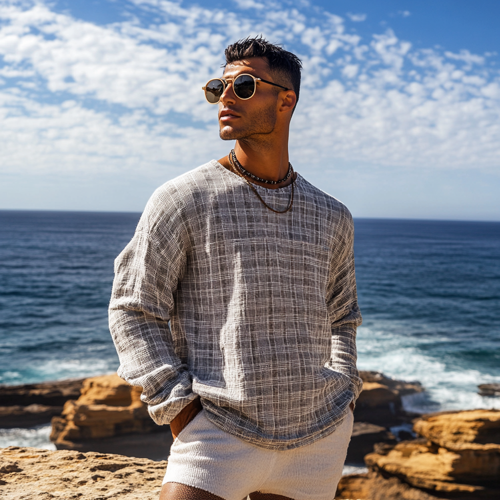 Holiday Bohemian Beach Men's Linen Casual Long Sleeve Shirt Top-inspireuse