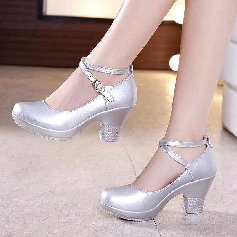 New 2021 Fashion Women Pumps With High Heels For Ladies Work Shoes Dancing Platform Pumps Women Genuine Leather Shoes Mary Janes 1029-1
