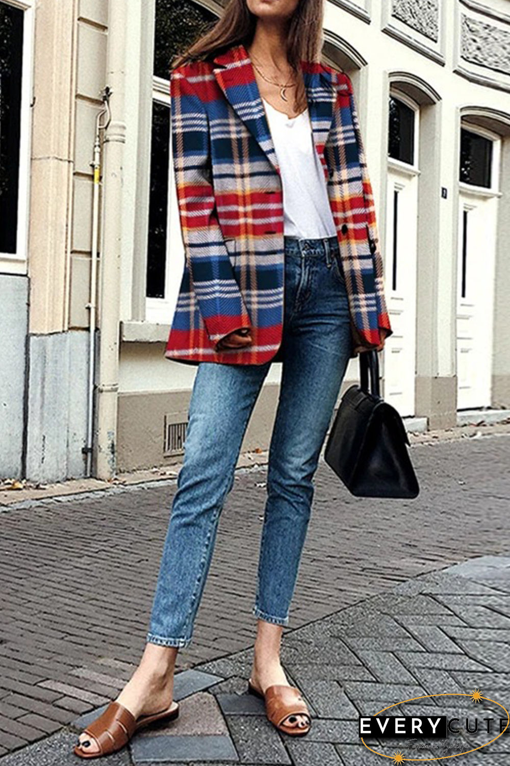 Casual Plaid Patchwork Turndown Collar Outerwear