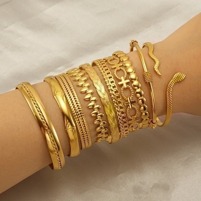 INS Style Cross Snake 304 Stainless Steel 18K Gold Plated Bangle In Bulk