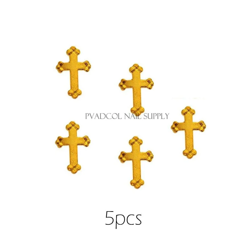 Cherub Nails Jesus Heart Cross Shape 3D Metal Nail Art Alloy Charms Gold Plated Salon Tips Manicure Decoration-Nail Inspo