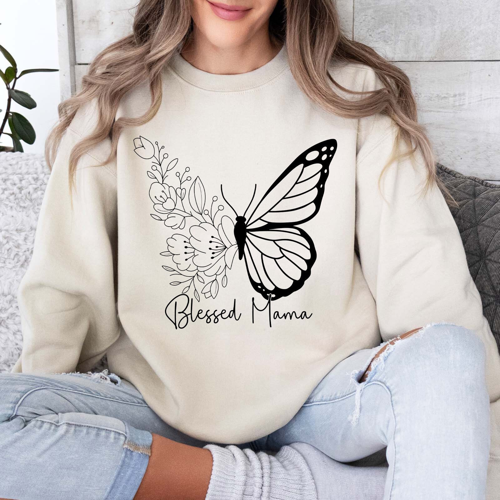 Loveyoufancy Butterfly Mama Sweater, Blessed Mama Sweatshirt, Mother's Day Religious Gift, Mom Gift, Mommy Sweatshirt