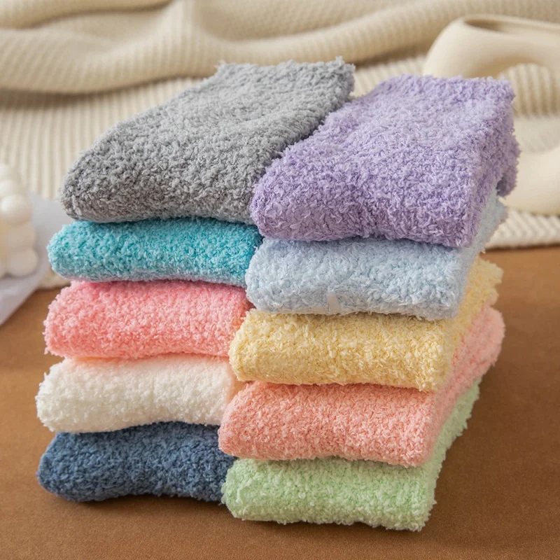 Unisex Winter Thickened Indoor Solid Color Anti-Slip Coral Velvet Fuzzy Socks  