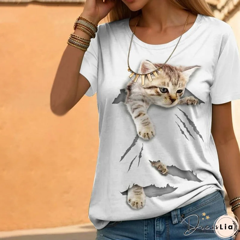 Cat Print Casual T-Shirt