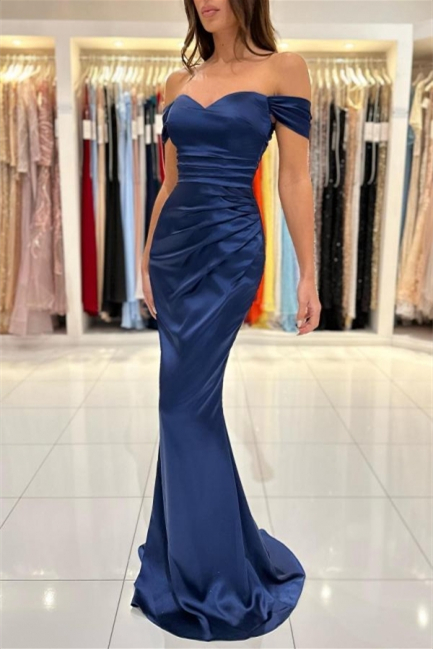 Bellasprom Off-the-Shoulder Navy Blue Prom Dress Mermaid Long Bellasprom