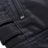 Men's Vintage Leather Motorcycle Jacket with Fleece Lining - Warm Winter Biker Coat with Stand Collar & Zipper Pockets by Inlyline