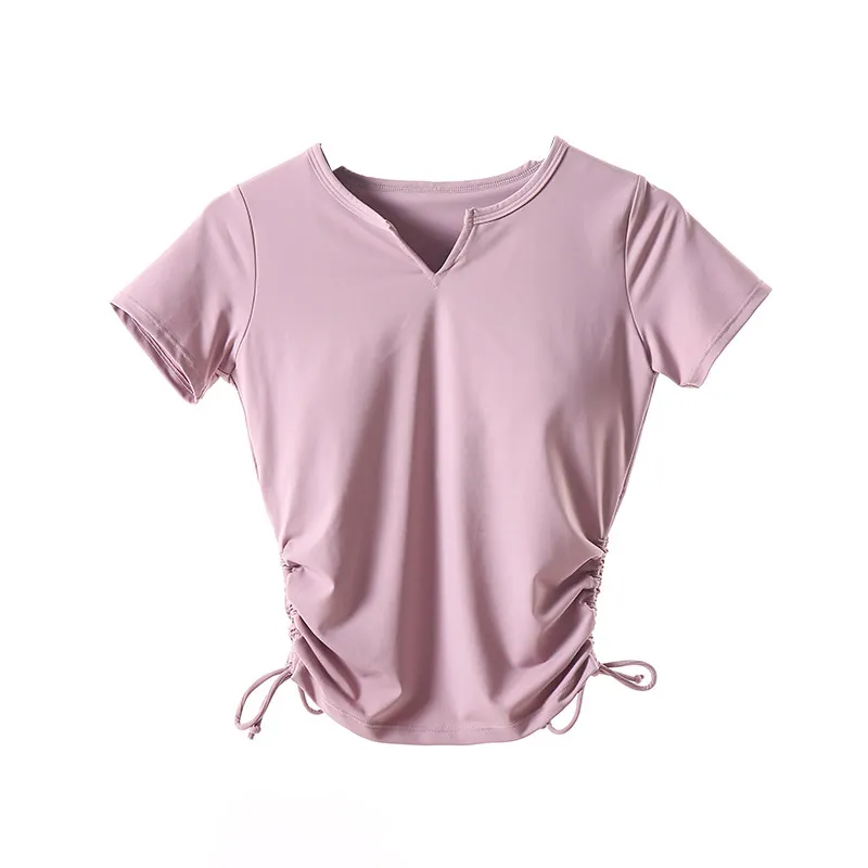 Pure Color Lace Up Slim Sports T-Shirt