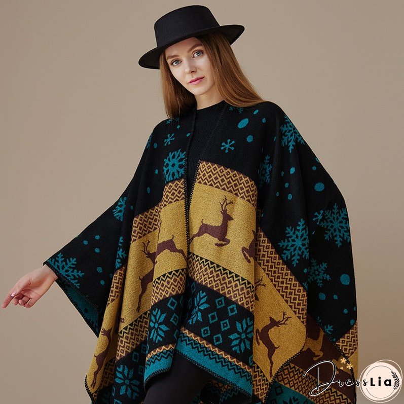 Ethnic style shawl, women's outfit, double-sided imitation cashmere scarf, blanket cape, autumn and winter Christmas day cape, thickened