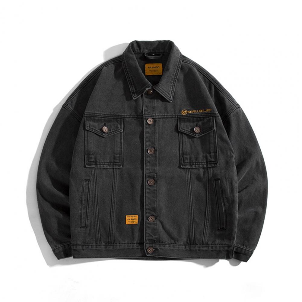 Denim Jacket Long Sleeve Male All Match Korean Style Turn-down Collar Jeans Coat Denim Coat For Party