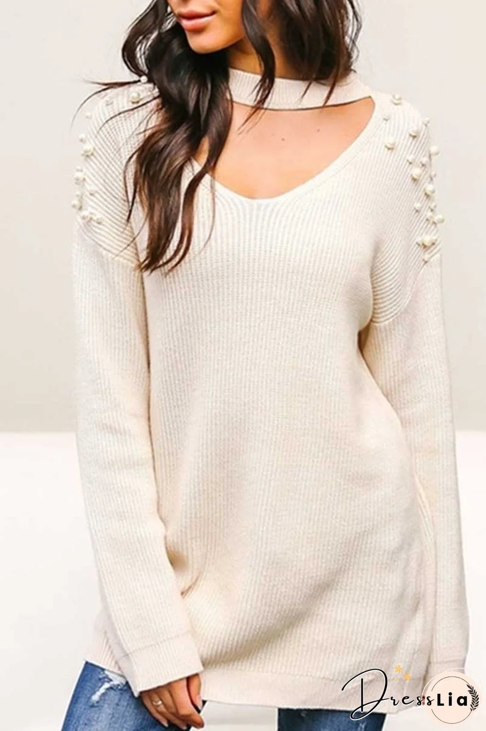 Solid V Neck Knit Sweater