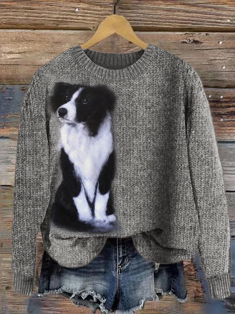 VChics Border Collie Dog Plush Felt Cozy Knit Sweater